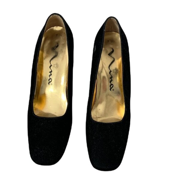 Nina Pump Velvet Square Toe Sz 7M Black Item #6A - Picture 2 of 7